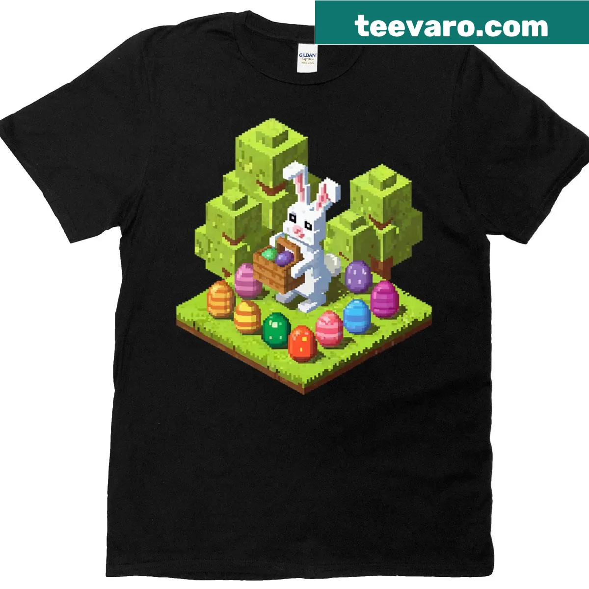 Cartoon Easter Bunny t-shirt for young gamers — on a men's t-shirt