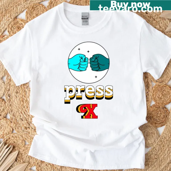 Casual T-shirt with the phrase 'Press X' prominently displayed
