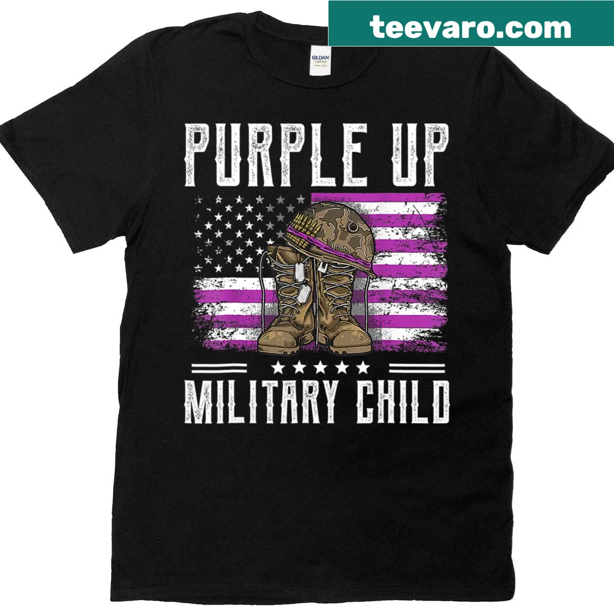 Purple Up T-shirt for kids supporting military families. — on a men's t-shirt
