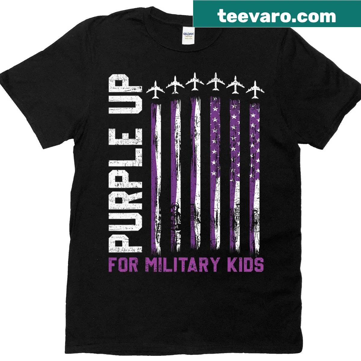 Purple Up USA flag T-shirt for kids celebrating military children. — on a men's t-shirt