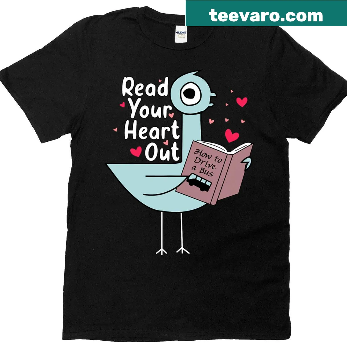 Cute pigeon graphic T-shirt for teachers and book lovers. — on a men's t-shirt