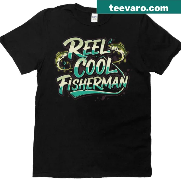 Funny fisherman typography t-shirt with 'Reel Cool Fisherman' text