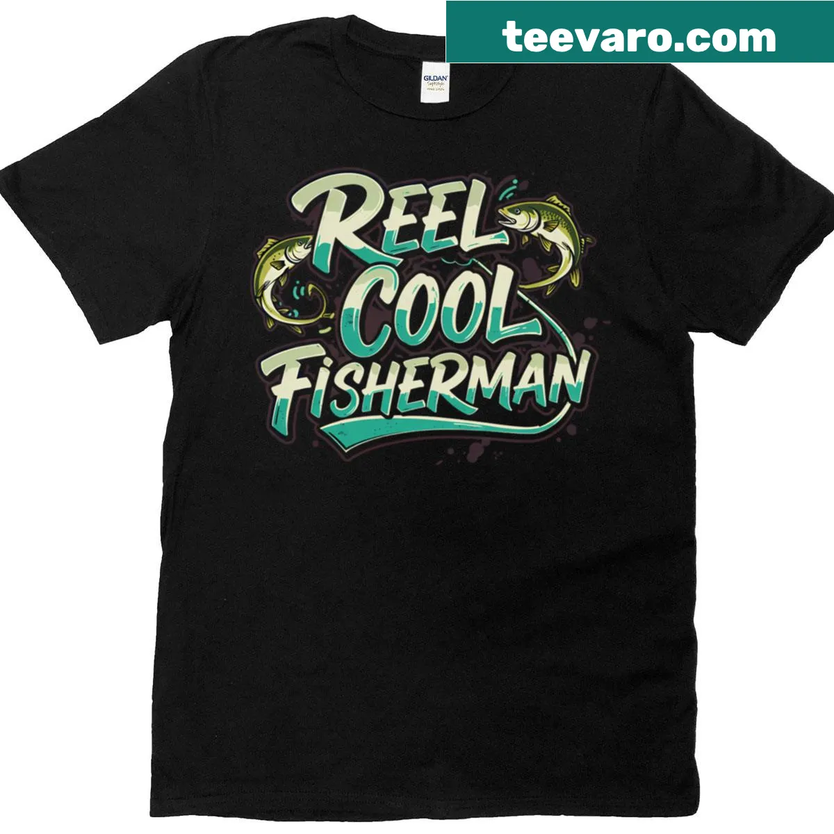 Funny fisherman typography t-shirt with 'Reel Cool Fisherman' text — on a men's t-shirt