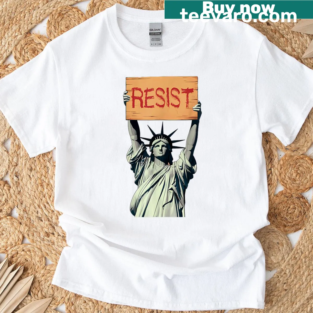 Simple t-shirt with 'Resist' text for a cute approach to activism — on a men's t-shirt