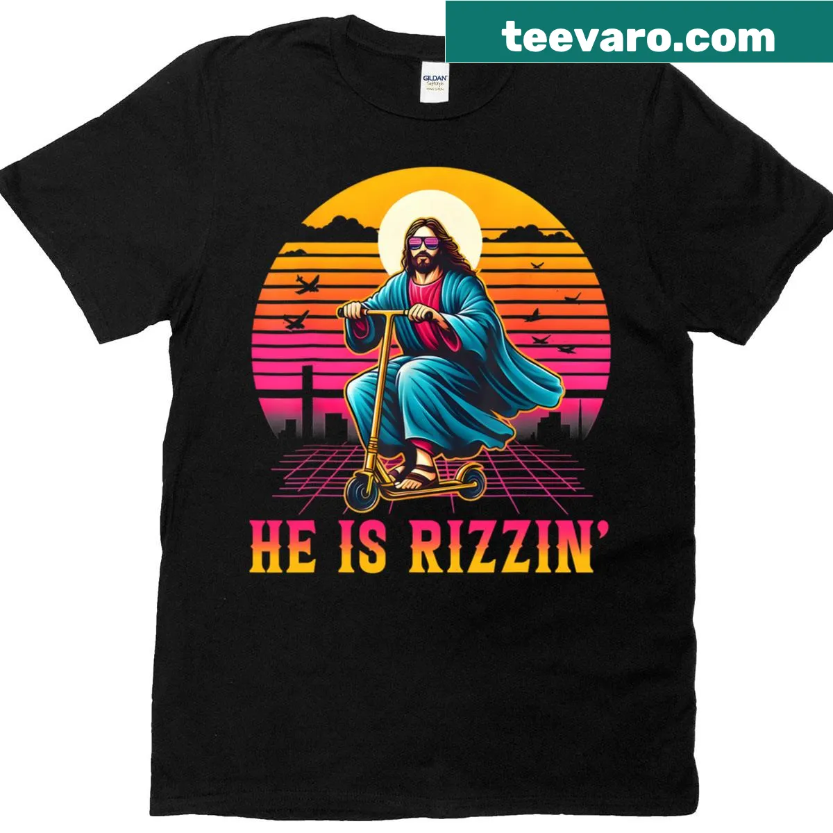 Illustration with the phrase He Is Rizzin for Easter — on a men's t-shirt