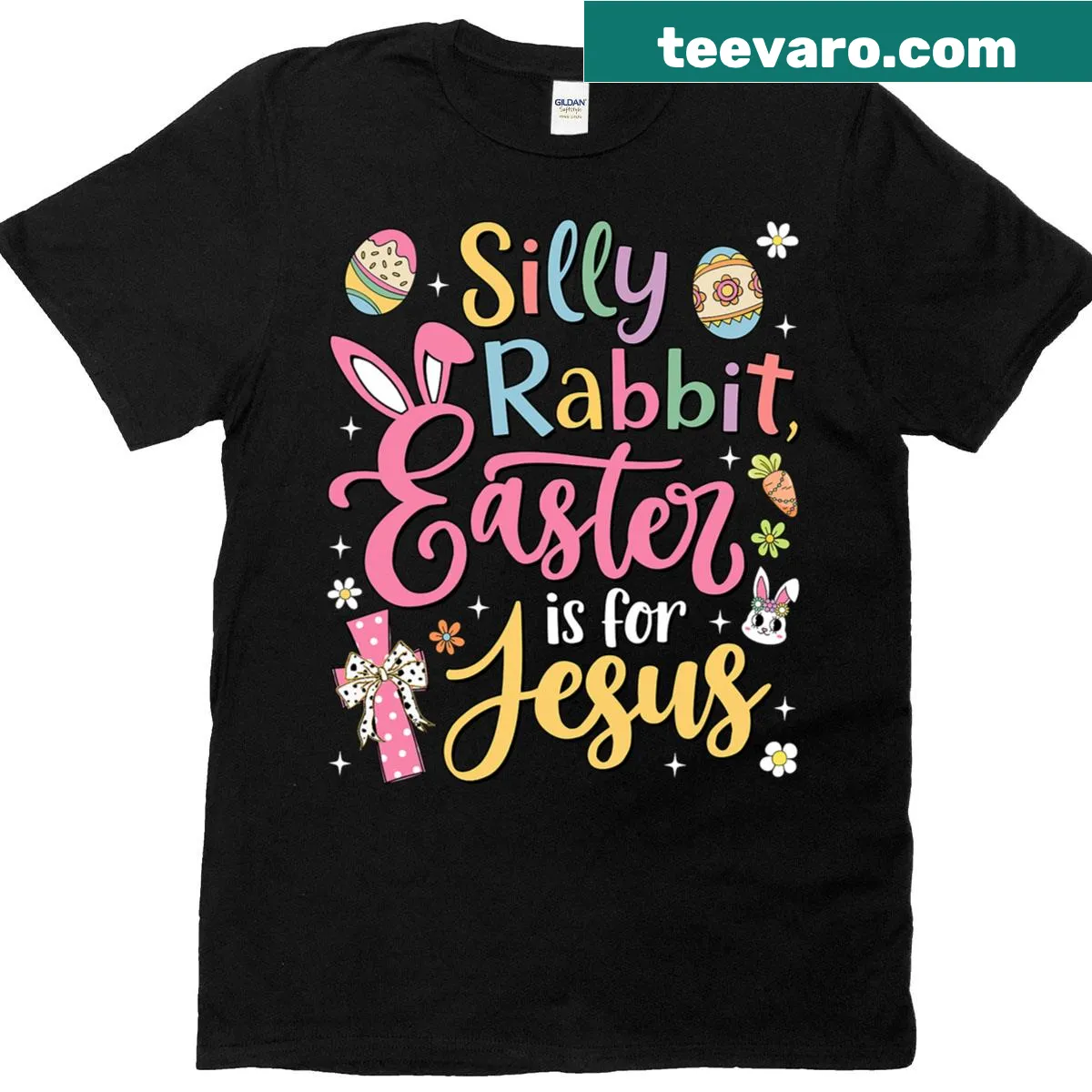 Cute T-shirt featuring a bunny with an Easter religious message — on a men's t-shirt