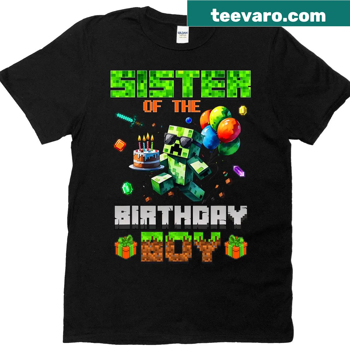 T-shirt for the sister of the birthday boy with pixel number graphic — on a men's t-shirt