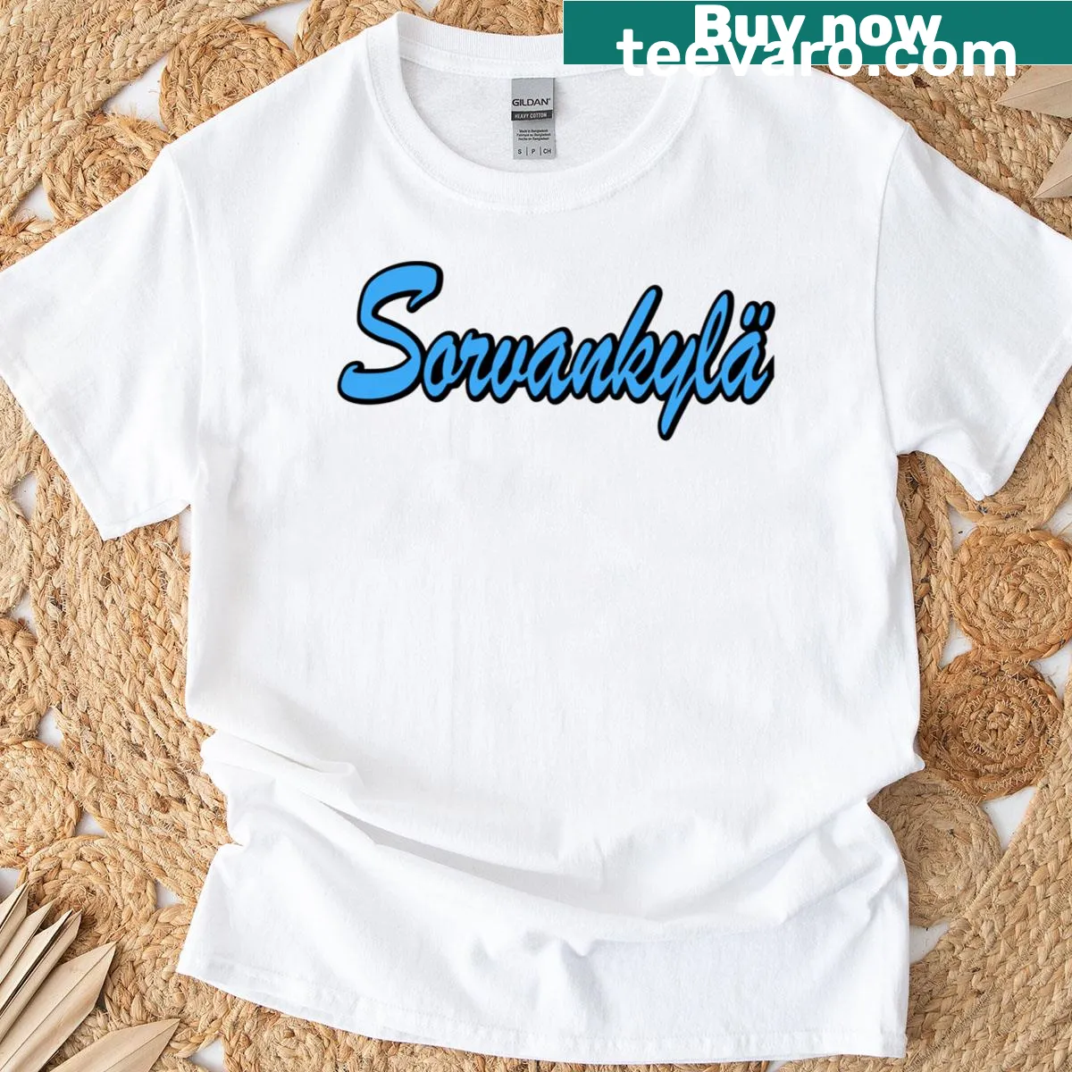 Minimalist shirt with the text 'Sorvankyl' in modern typography — on a men's t-shirt