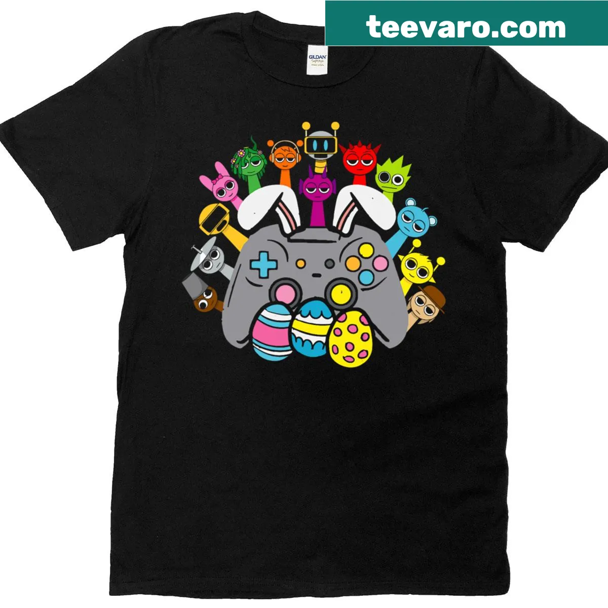 Easter-themed gaming t-shirt for kids with cartoon graphics — on a men's t-shirt