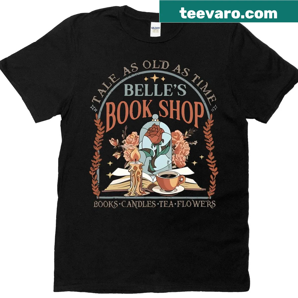 T-shirt with typography that reads 'Tale As Old As Time' for book lovers — on a men's t-shirt