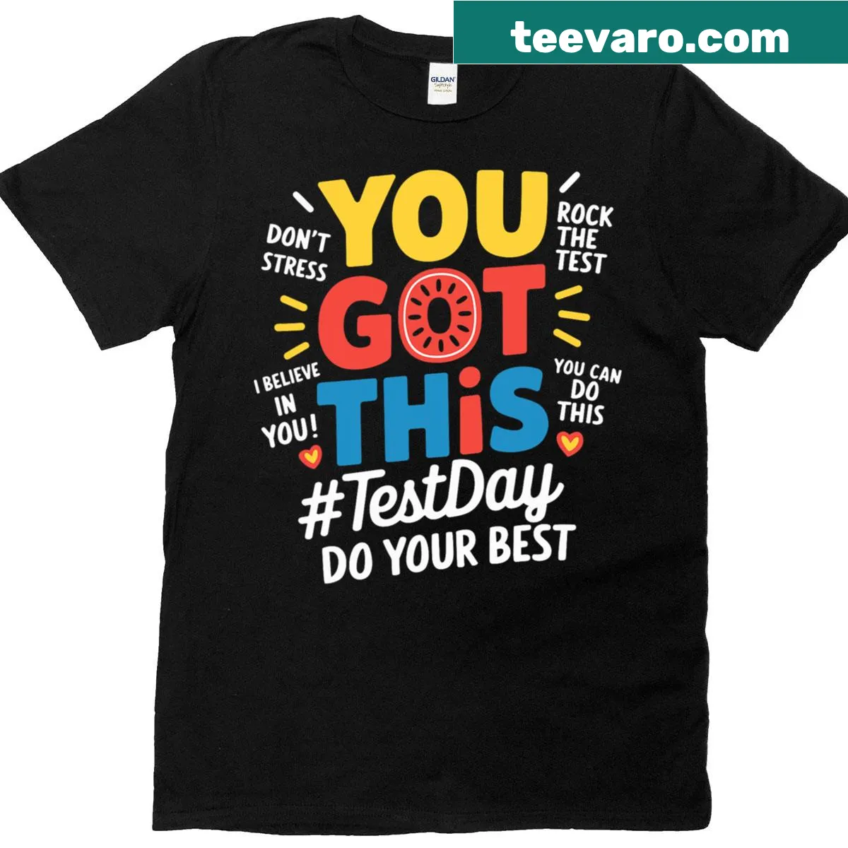 Motivational Teacher T-shirt for test day — on a men's t-shirt