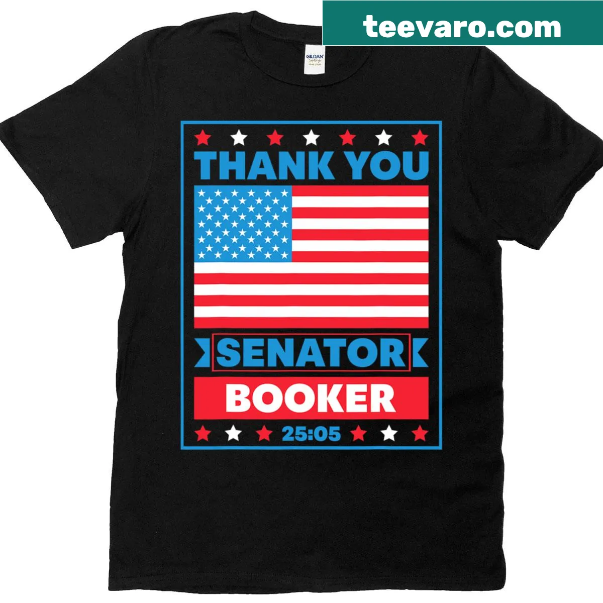Slogan T-shirt thanking Senator Cory Booker — on a men's t-shirt