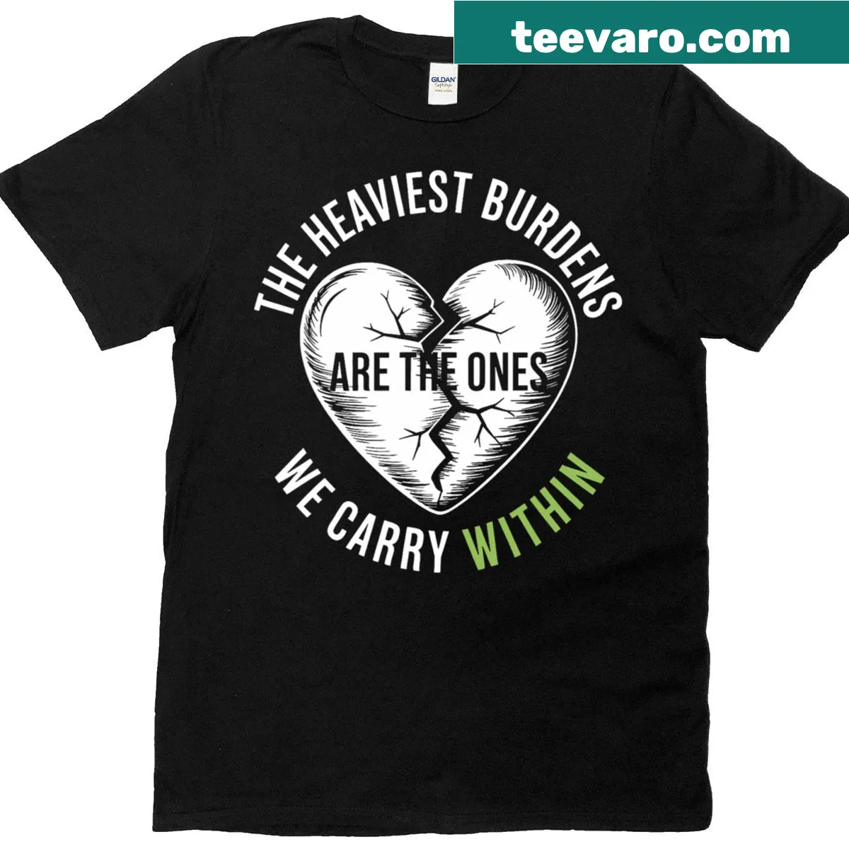 Thoughtful T-shirt with deep message about internal burdens — on a men's t-shirt