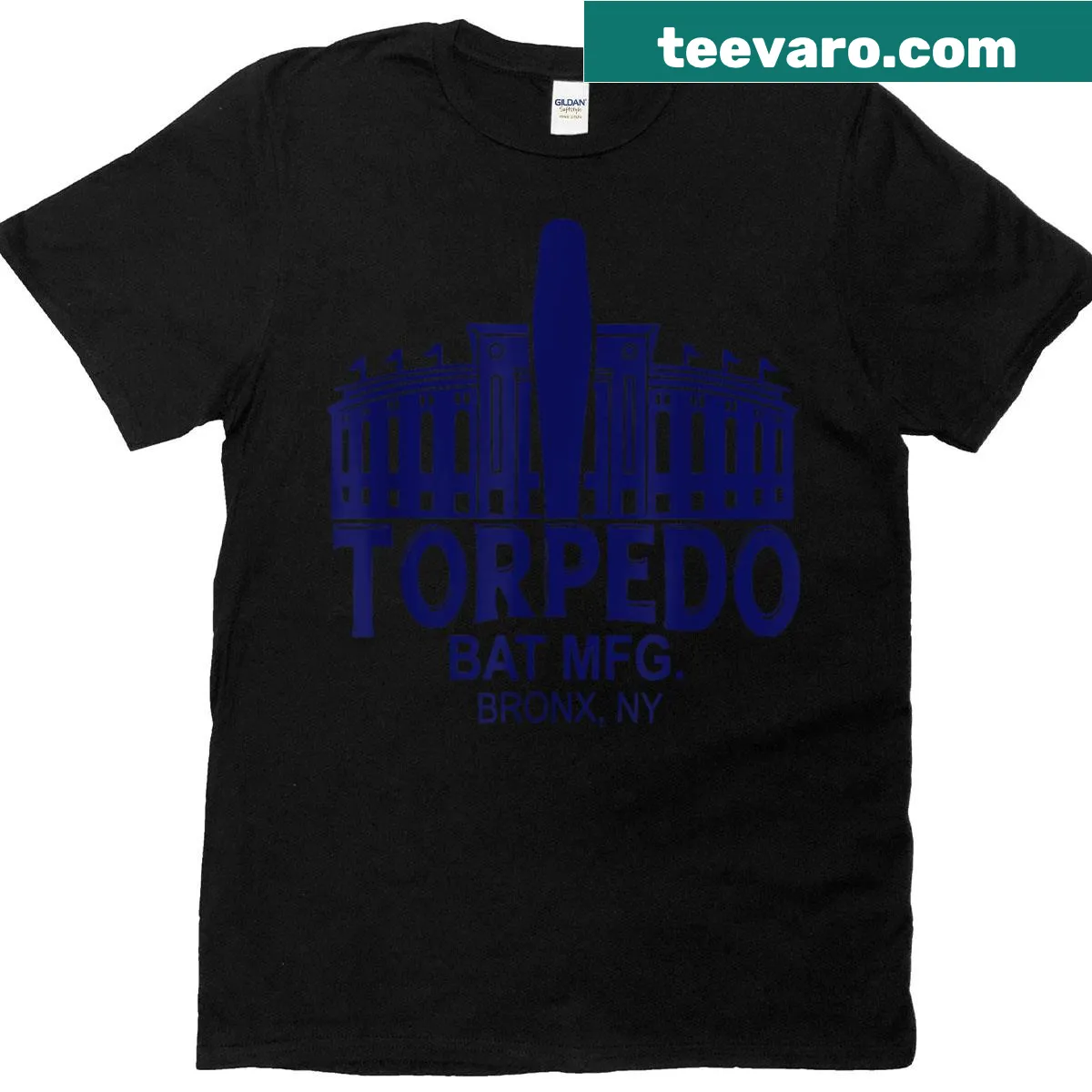 Retro Torpedo Bat Mfg Bronx NY t-shirt with vintage logo — on a men's t-shirt