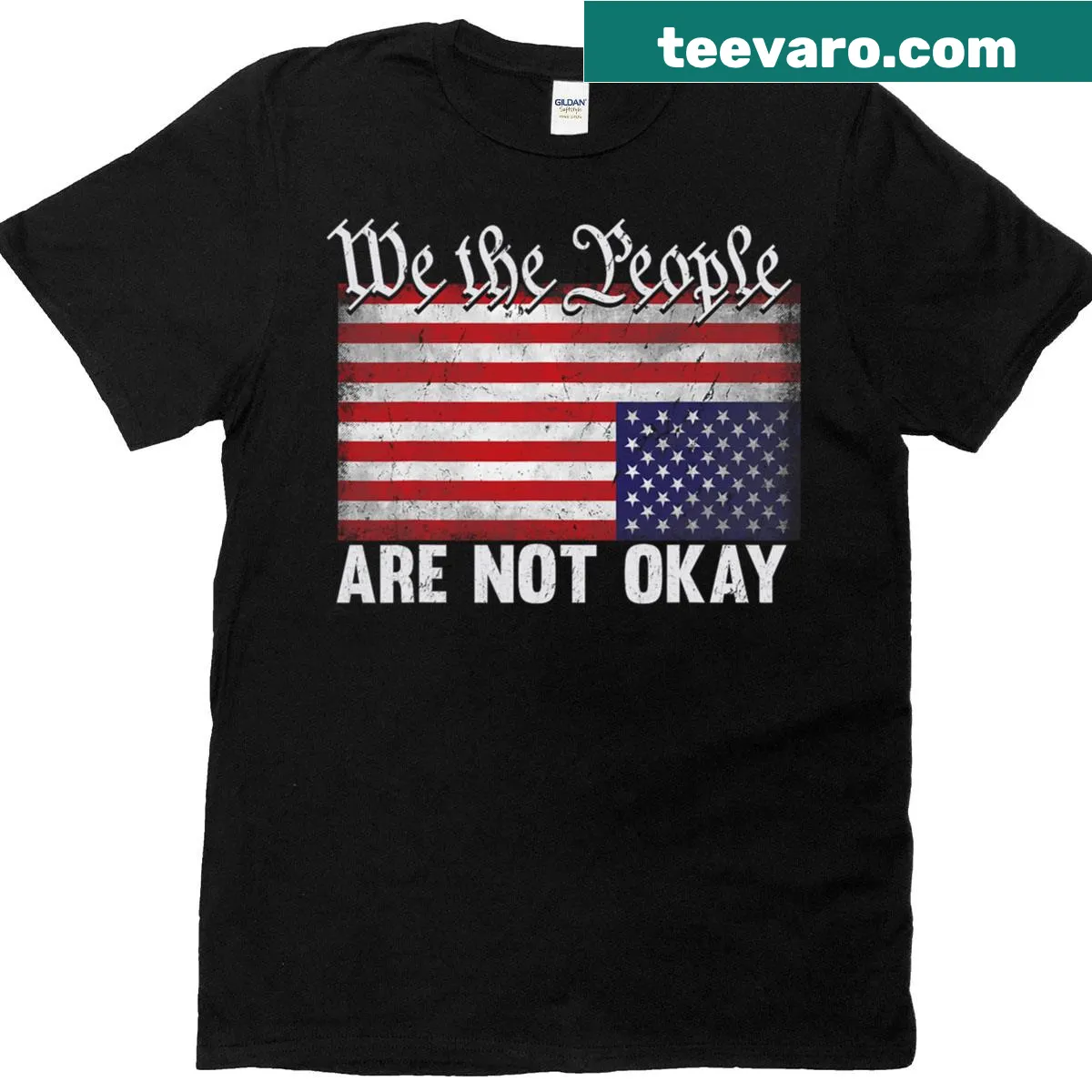 Patriotic t-shirt with inverted American flag and protest text — on a men's t-shirt