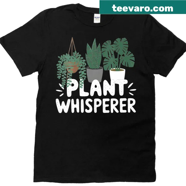 V-neck T-shirt with plant illustrations and humorous text