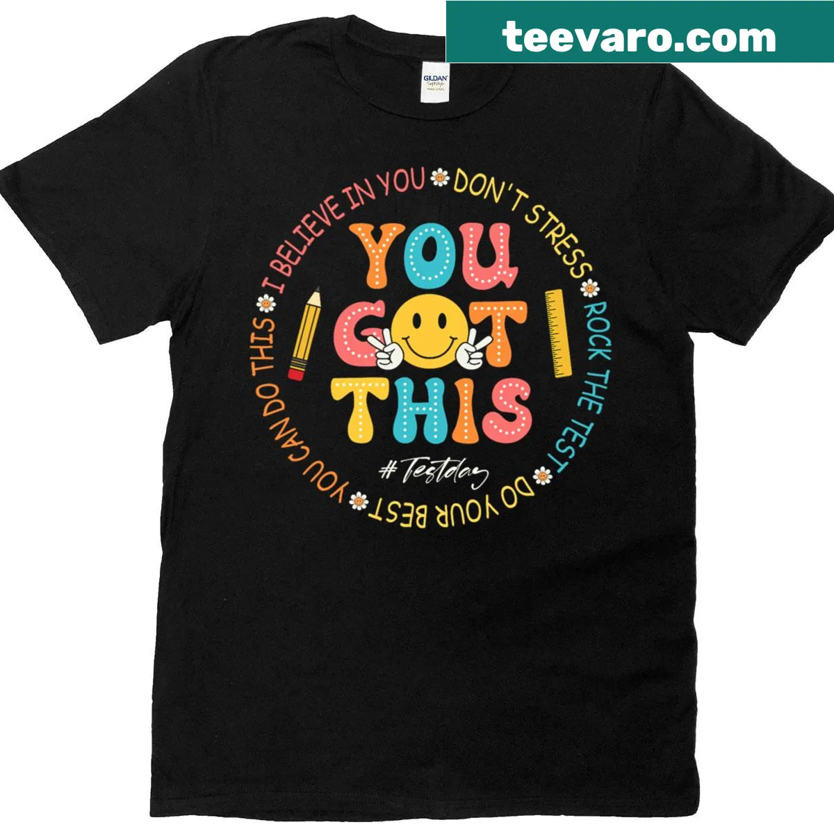 Teacher T-shirt with encouragement text for test day — on a men's t-shirt