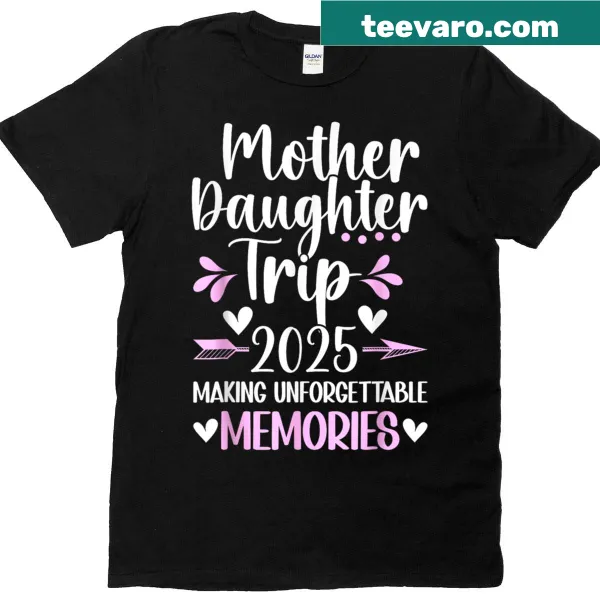 Matching mother-daughter vacation-themed T-shirt with text