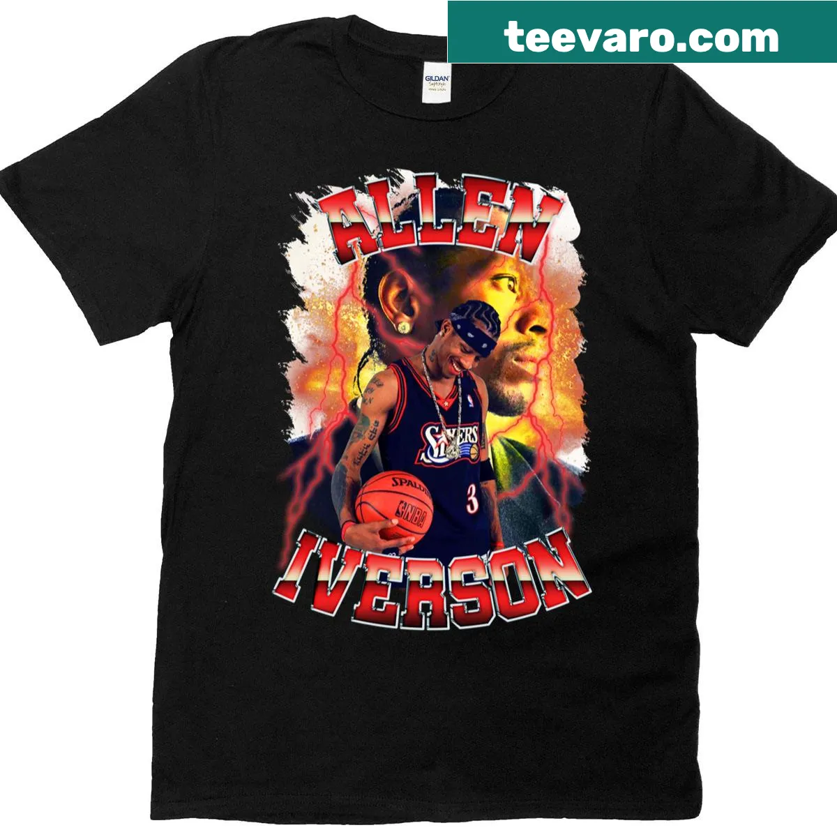 Typography graphic featuring 'Allen Iverson - The Answer' on a T-shirt — on a men's t-shirt