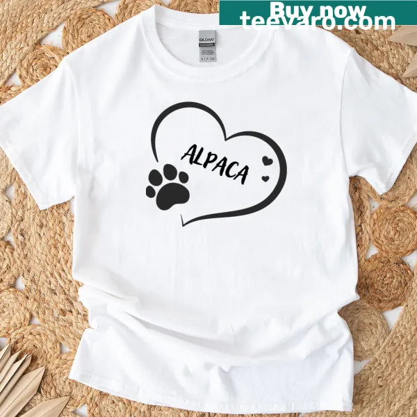 Illustration of an alpaca in a heart with a paw print