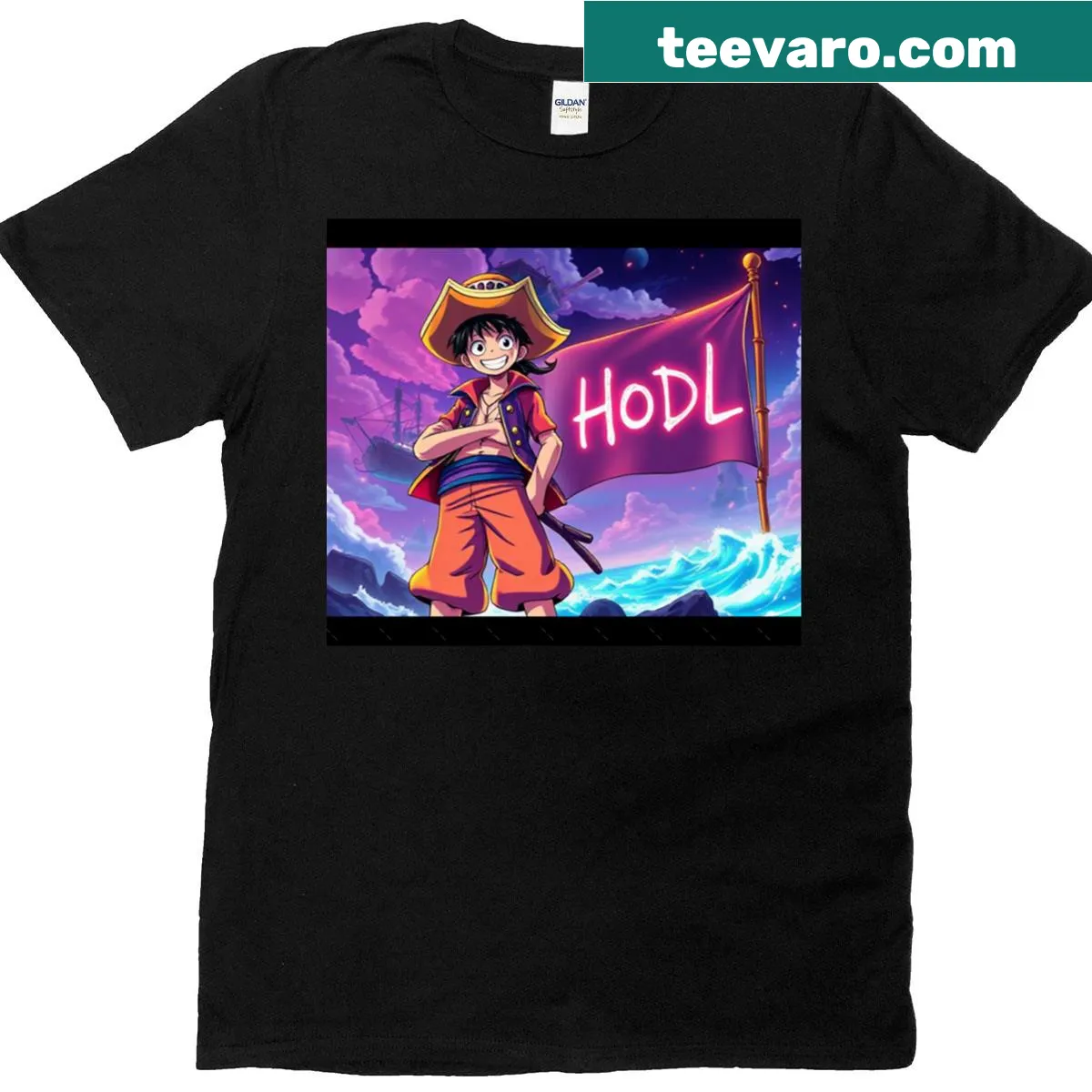 Text design featuring 'Buy The Dip' styled with anime elements — on a men's t-shirt