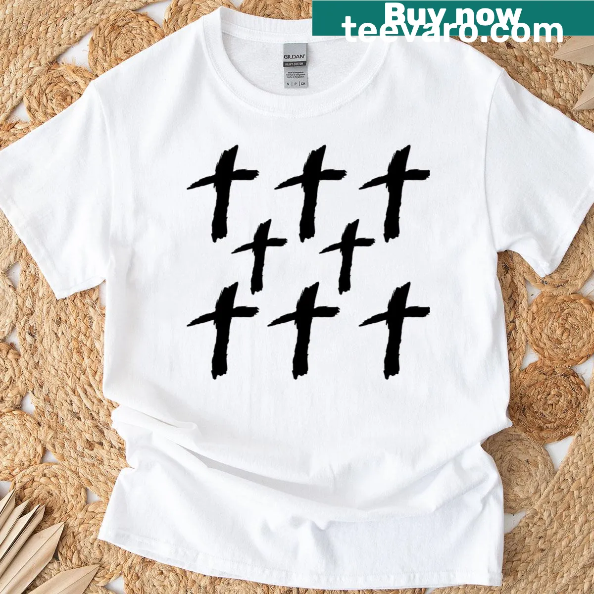Classic T-shirt with painted crosses design — on a men's t-shirt