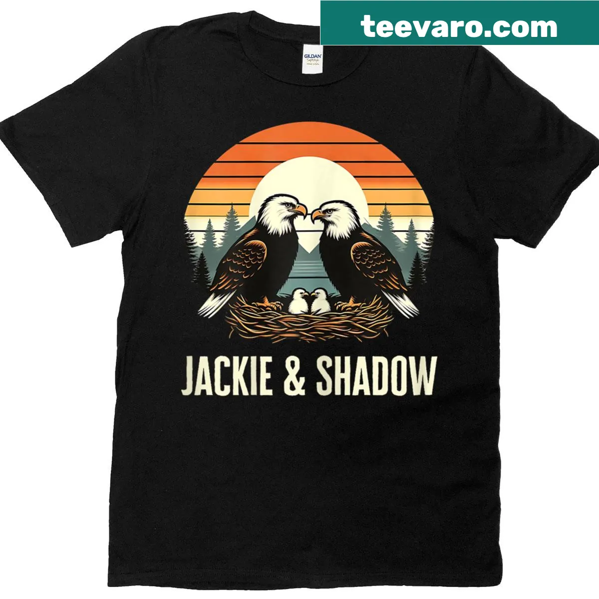 Retro Bald Eagles t-shirt featuring a sunset and eagle graphic — on a men's t-shirt