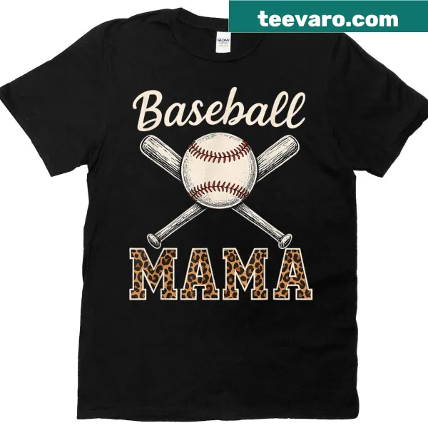 Baseball Mama t-shirt featuring a leopard print design