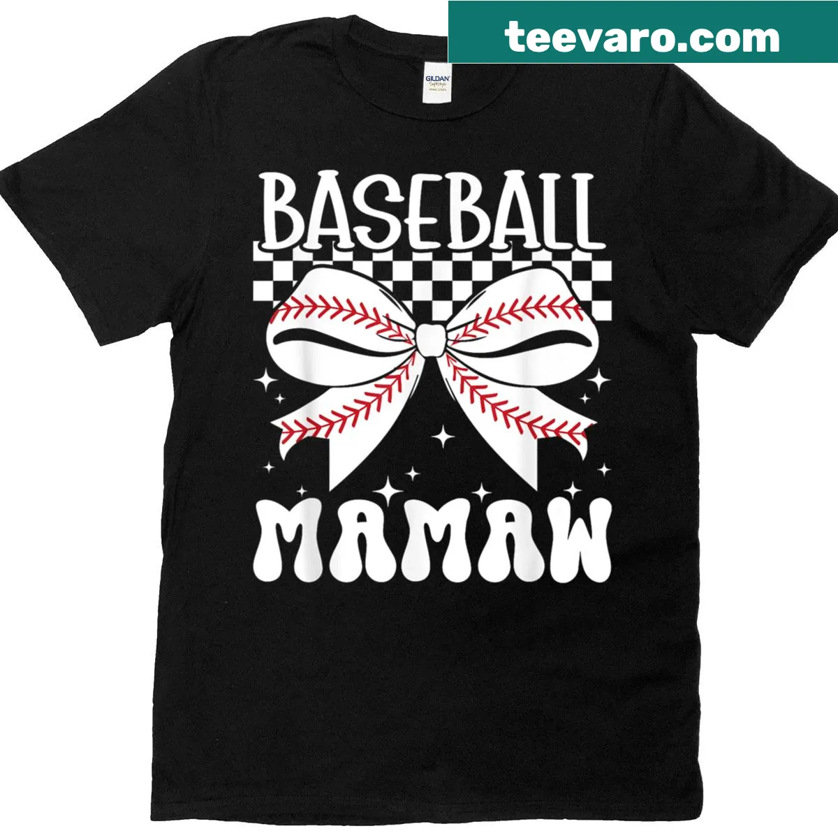 Typography Mamaw shirt celebrating baseball pride with playful text. — on a men's t-shirt