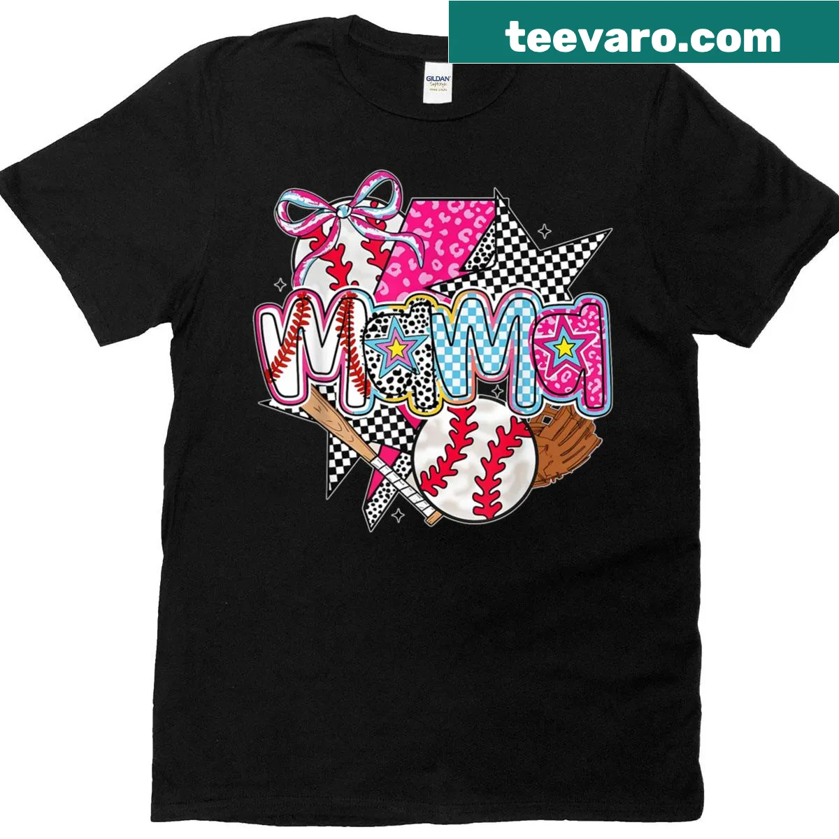 Typography shirt celebrating Baseball Mom with bold text. — on a men's t-shirt