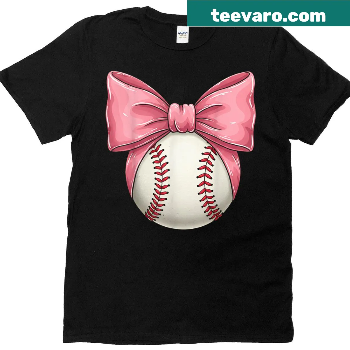 Stylish Baseball Mom shirt with pink bow and playful typography. — on a men's t-shirt