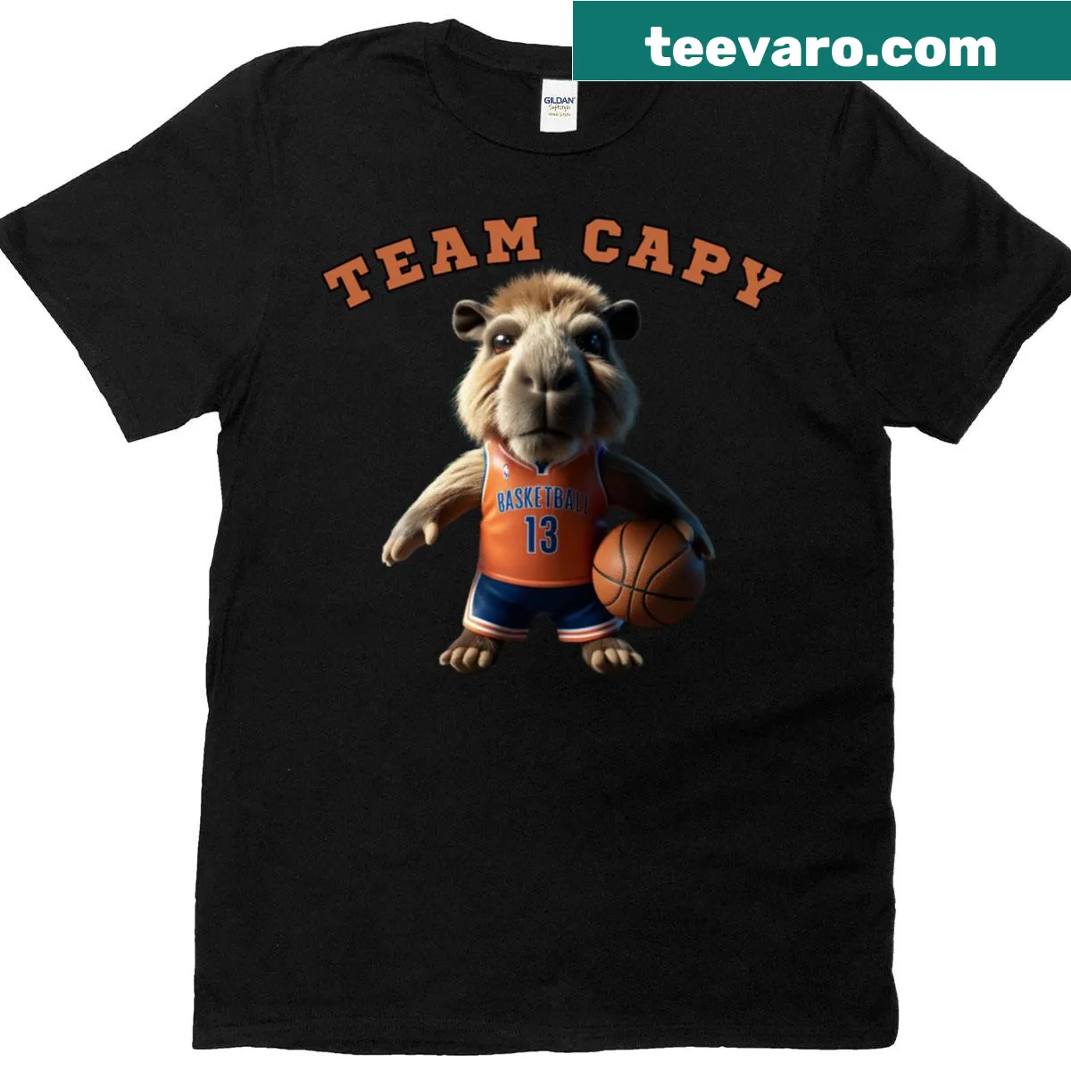 Capybara playing basketball illustration on a fun T-shirt — on a men's t-shirt
