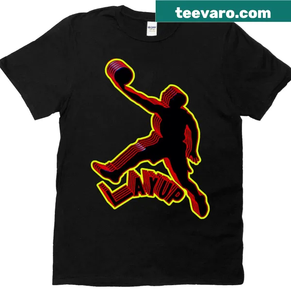 Classic t-shirt with a basketball player performing a layup dunk