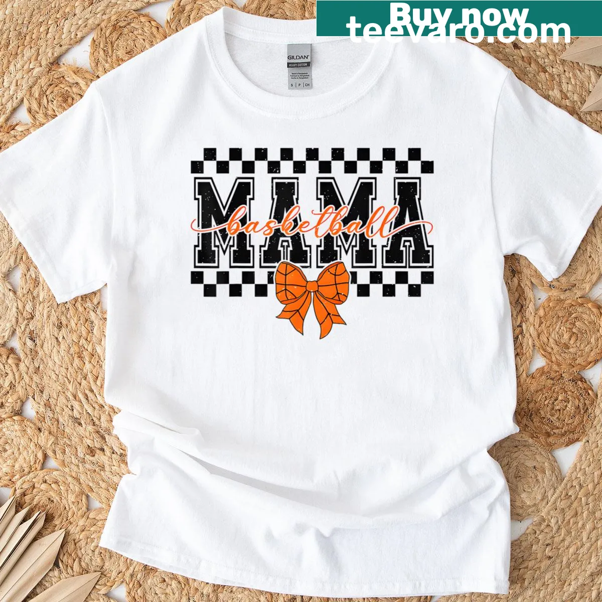 T-shirt for moms with 'Basketball Mama' text and checkered design — on a men's t-shirt