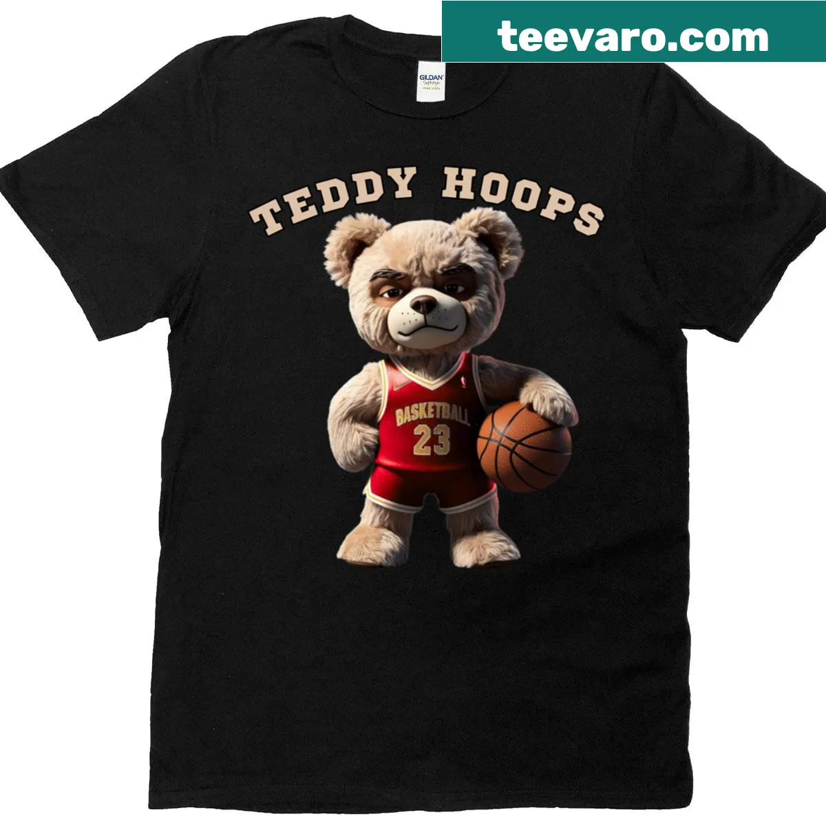 Active t-shirt featuring a teddy bear playing basketball — on a men's t-shirt