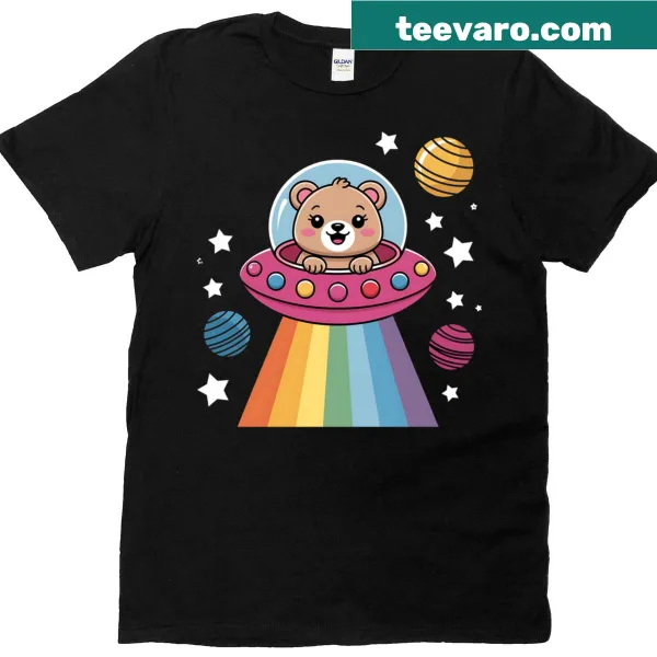 Illustration of bears in a UFO adventure on a classic T-shirt