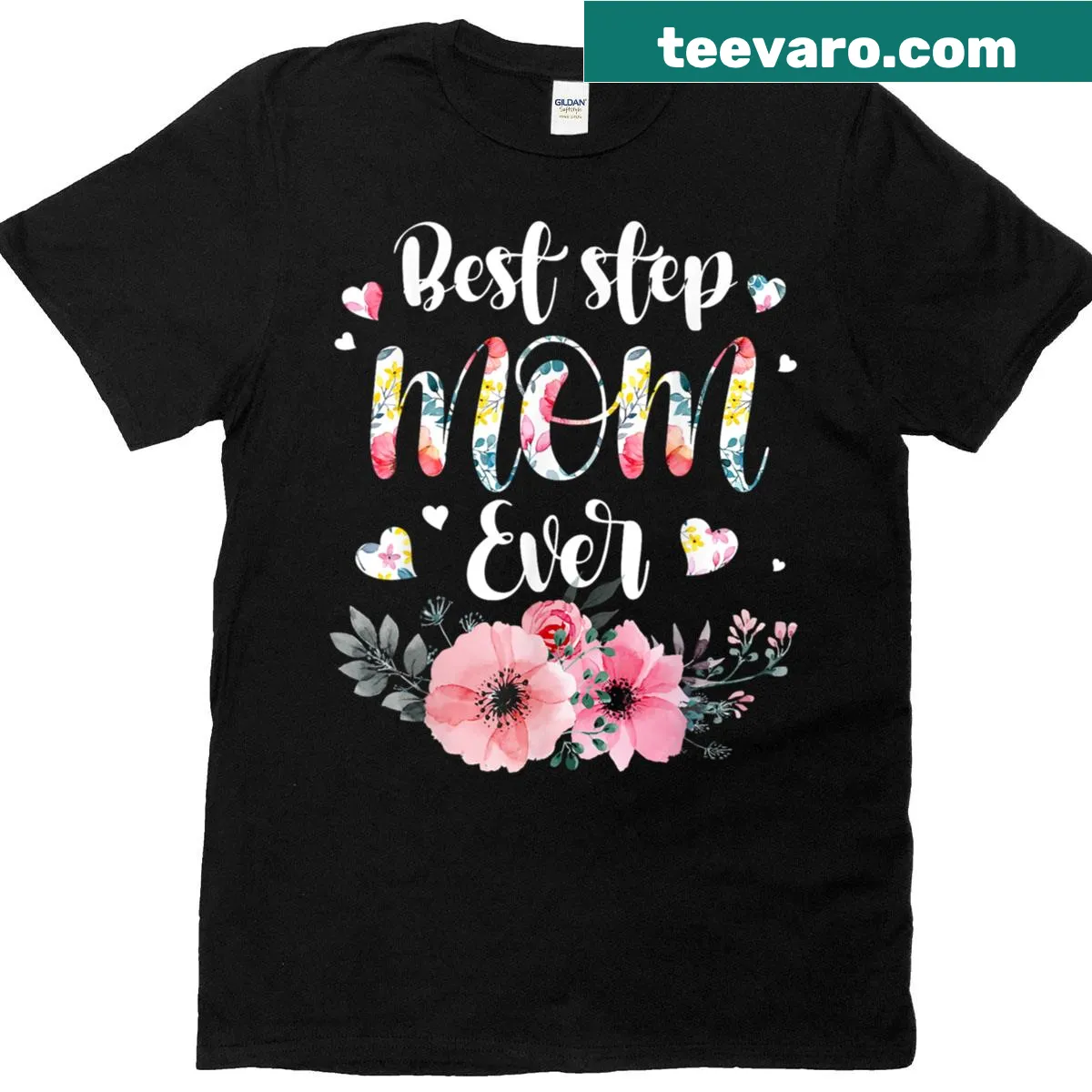 Floral T-shirt celebrating the best step mom ever — on a men's t-shirt