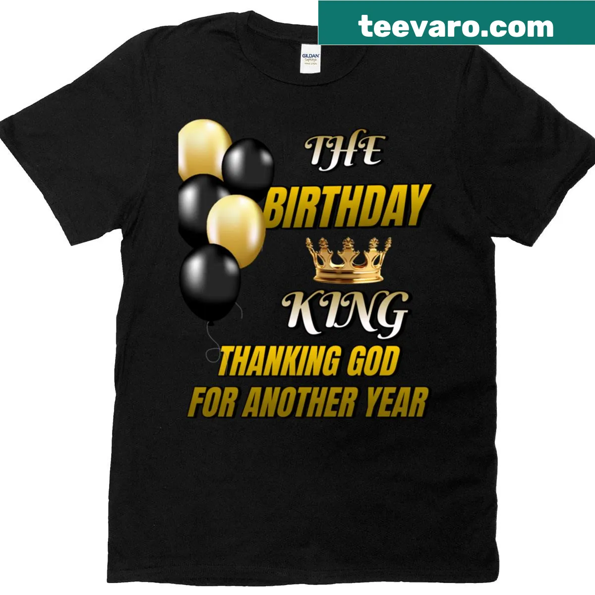 Birthday King graphic t-shirt with playful typography — on a men's t-shirt