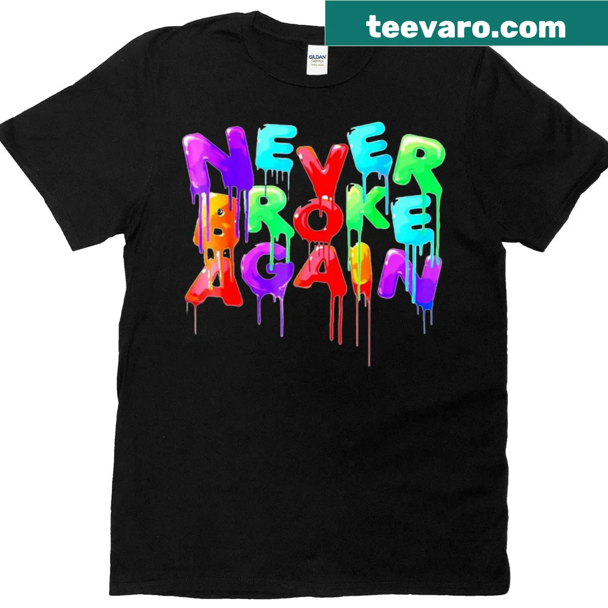 Broke Again t-shirt with bold textual design — on a men's t-shirt