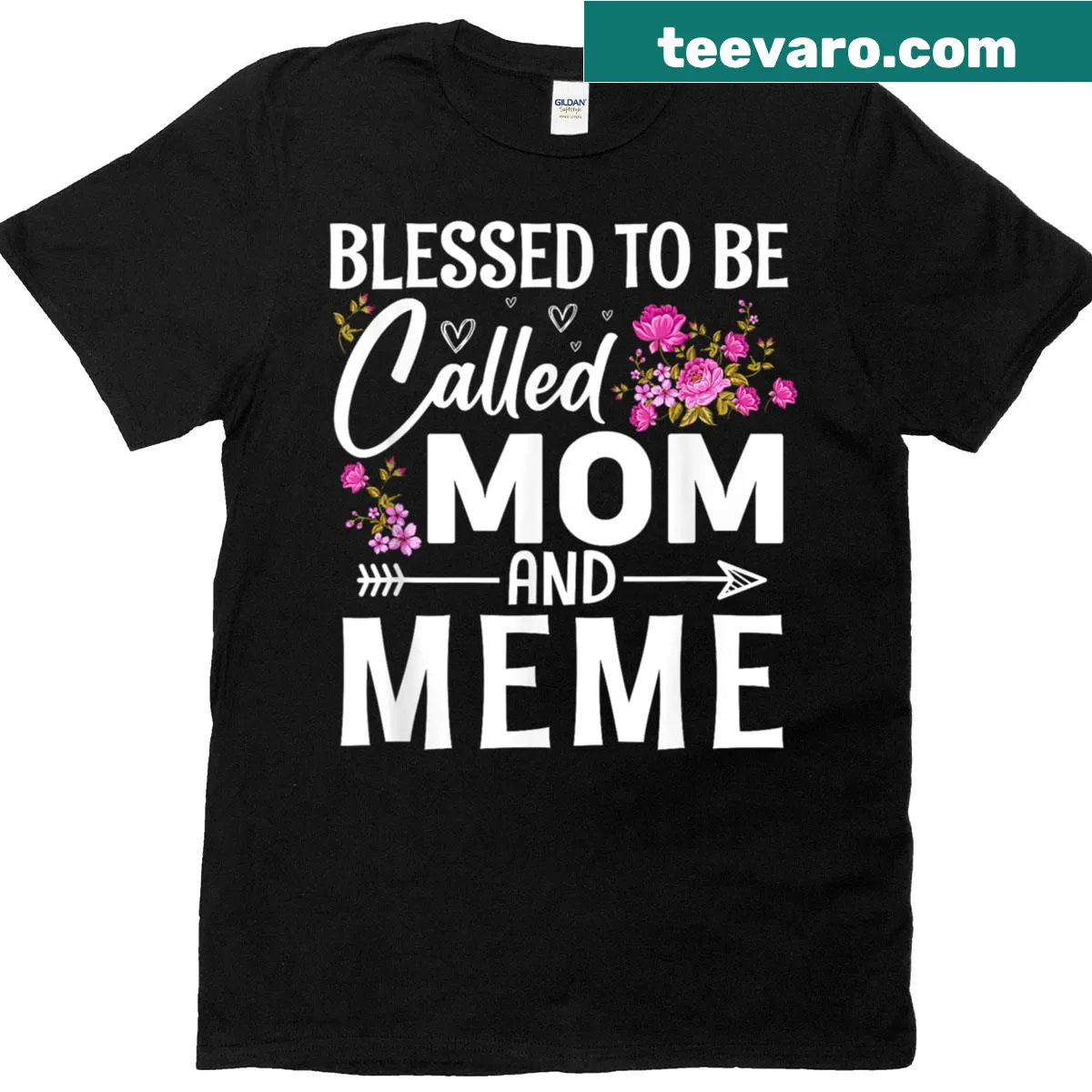 Floral Mother's Day t-shirt with 'Blessed To Be Called Mom And Meme' text. — on a men's t-shirt