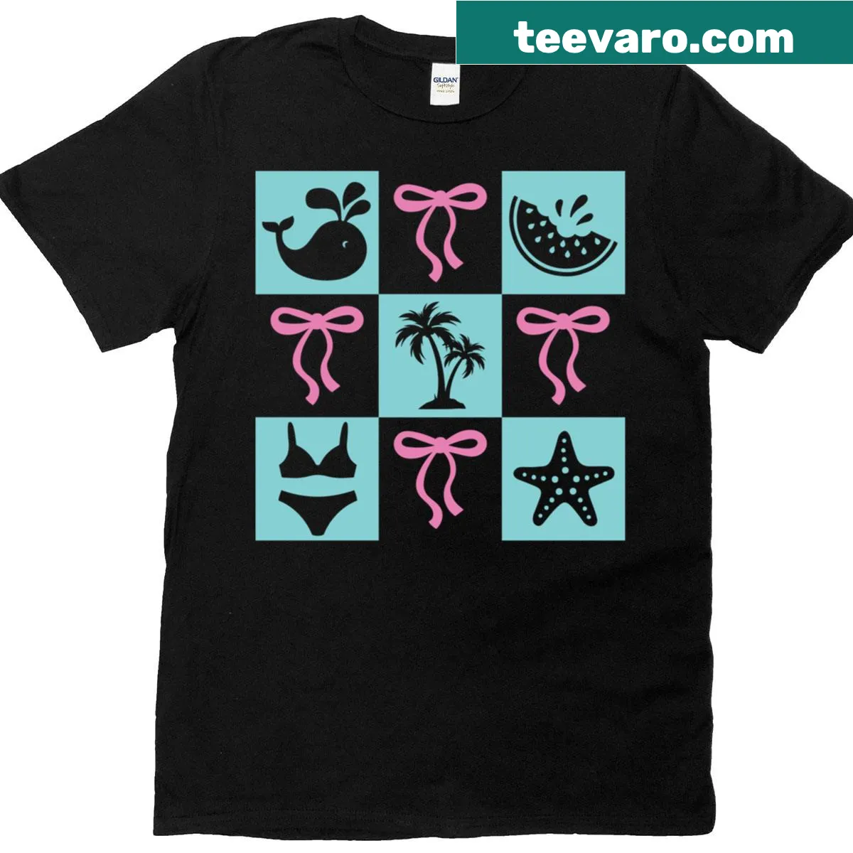 Playful T-shirt with a checkered bow design for summer — on a men's t-shirt