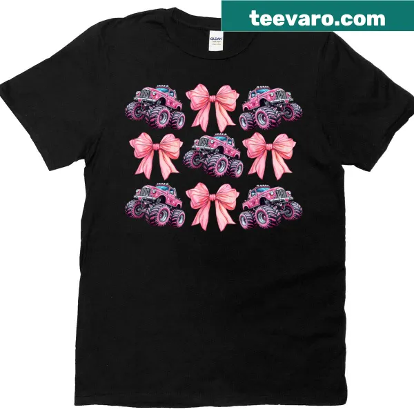 Cute monster truck design with pink bow for Mother's Day T-shirt
