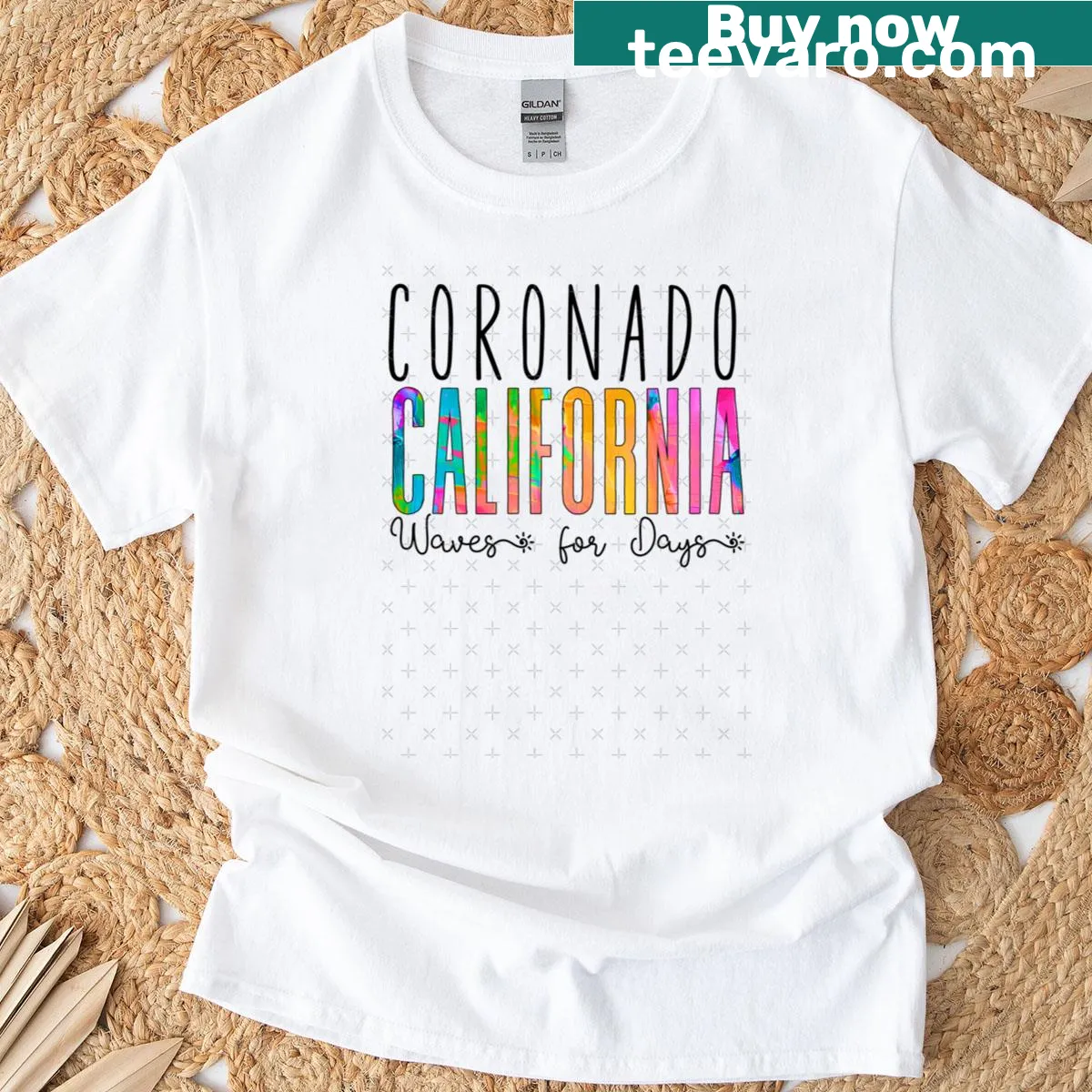 T-shirt featuring wave patterns inspired by Coronado, California — on a men's t-shirt