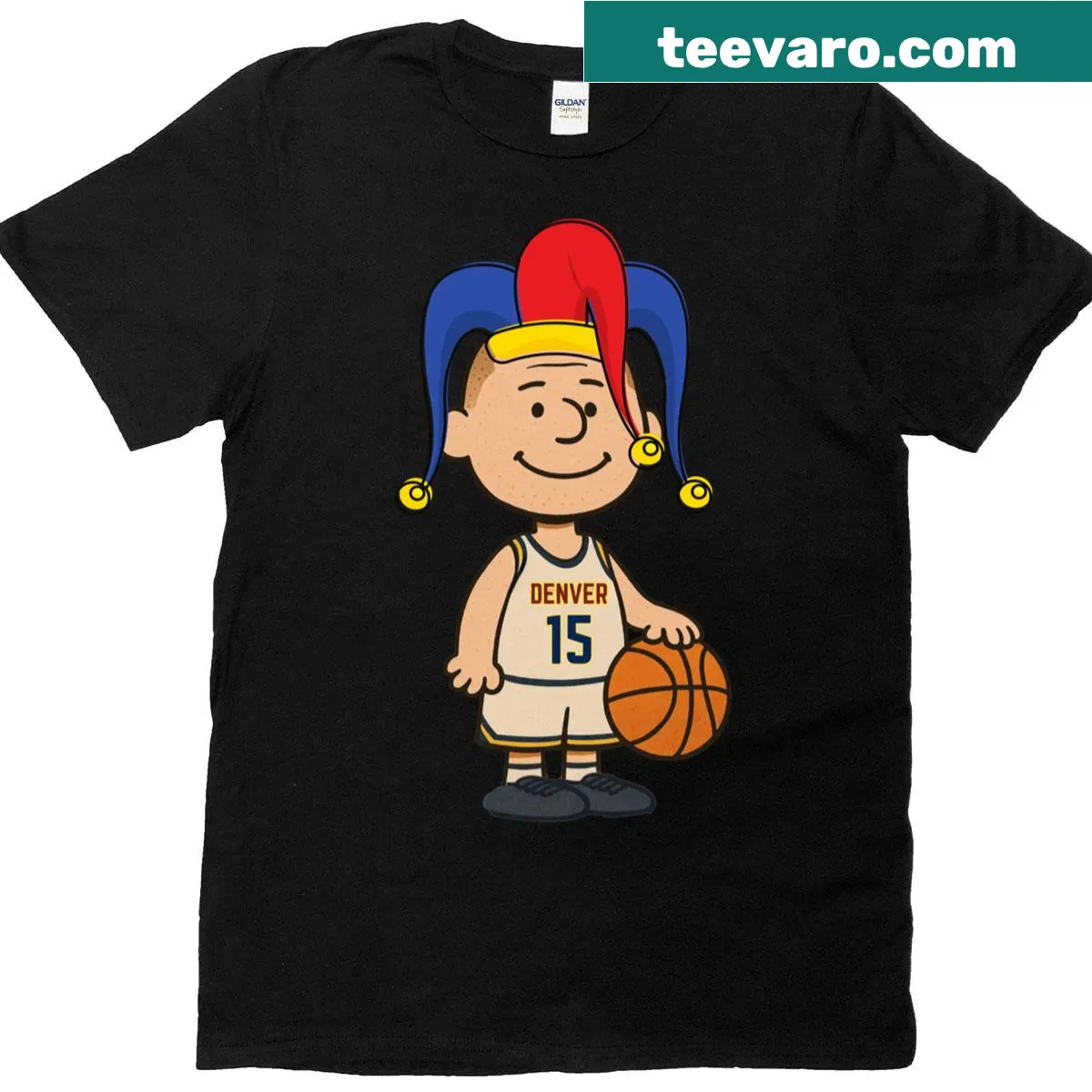 T-shirt celebrating Denver basketball player Nikola Jokic — on a men's t-shirt
