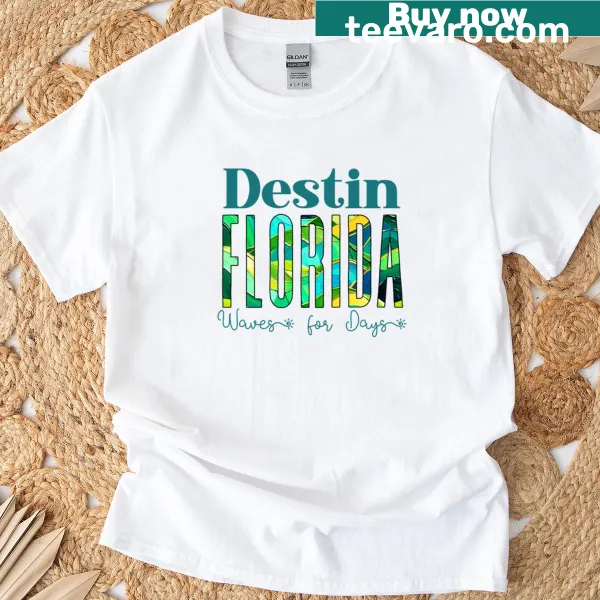 Illustrated Destin Florida beach waves on a classic t-shirt