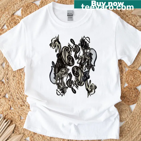 Abstract duality design on a classic T-shirt, symbolizing balance