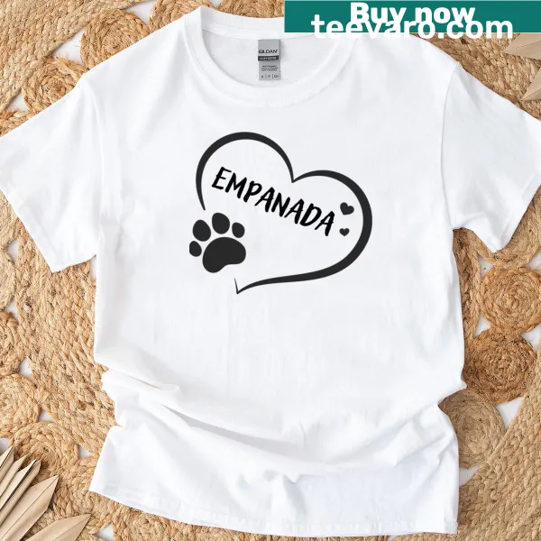 Cute illustration of an empanada in a heart with a paw print on a classic T-shirt