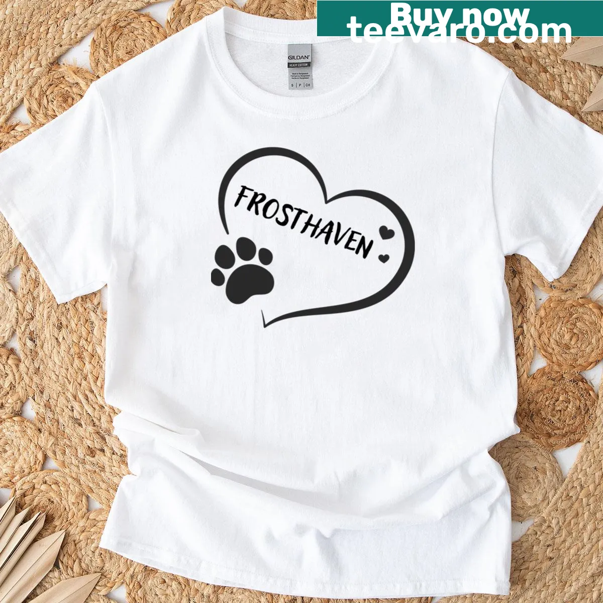 Heart and paw print illustration celebrating pet love on tee — on a men's t-shirt