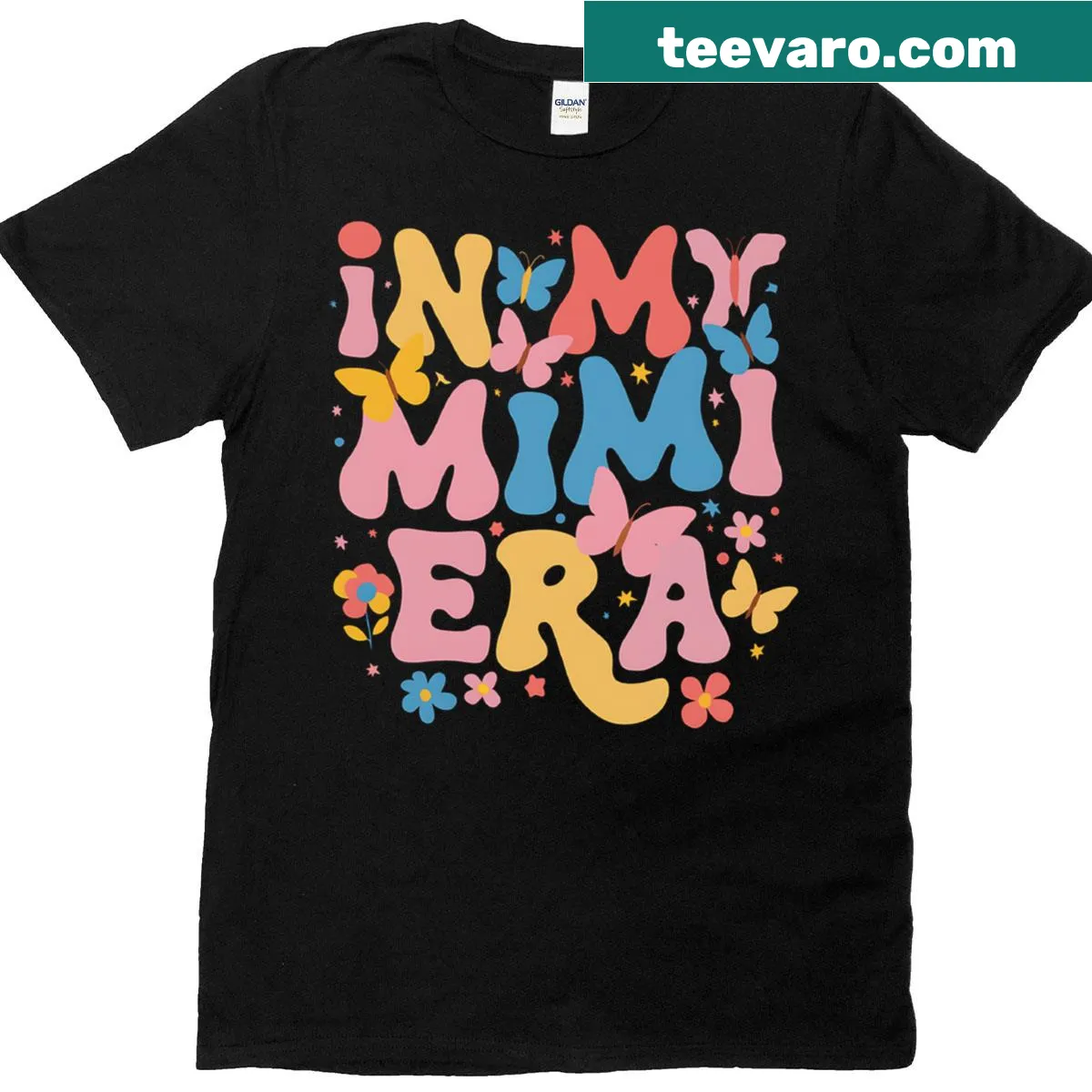 Retro butterfly graphic with Funny In My Mimi Era text — on a men's t-shirt