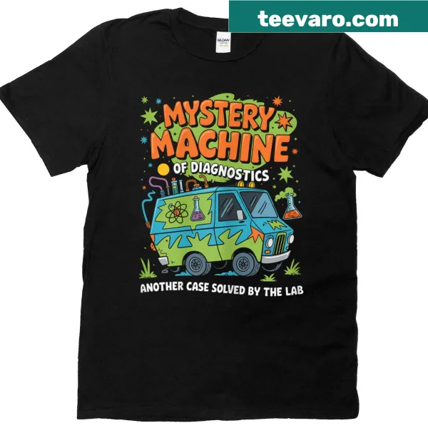 Retro-style T-shirt featuring 'Mystery Machine Of Diagnostics' design
